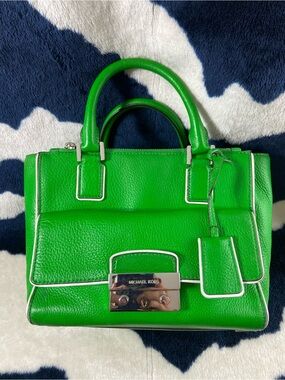 Michael Kors Bright Green Leather Audrey Satchel Leather Purse Handbag